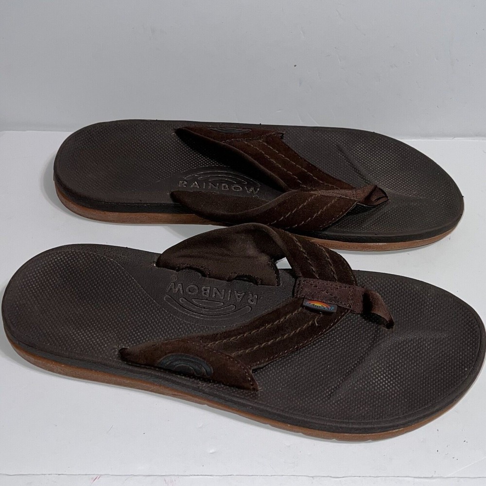 Rainbow Sandals East Cape Brown Suede Leather Rubber Sole Flip Flops Mens 13